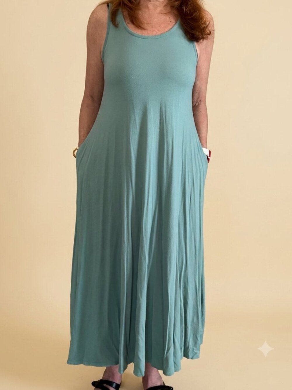 Soft Surroundings "Santiago" Sleeveless Scoop Neck Maxi Dress Teal Green